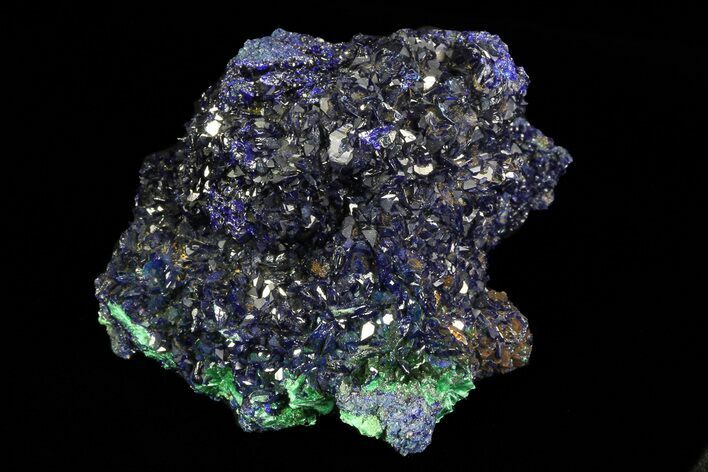 Sparkling Azurite Crystal Cluster with Malachite - Laos #69729